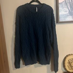Free People BLUE  Chunky Cable Knit Scoop Neck Sweater
